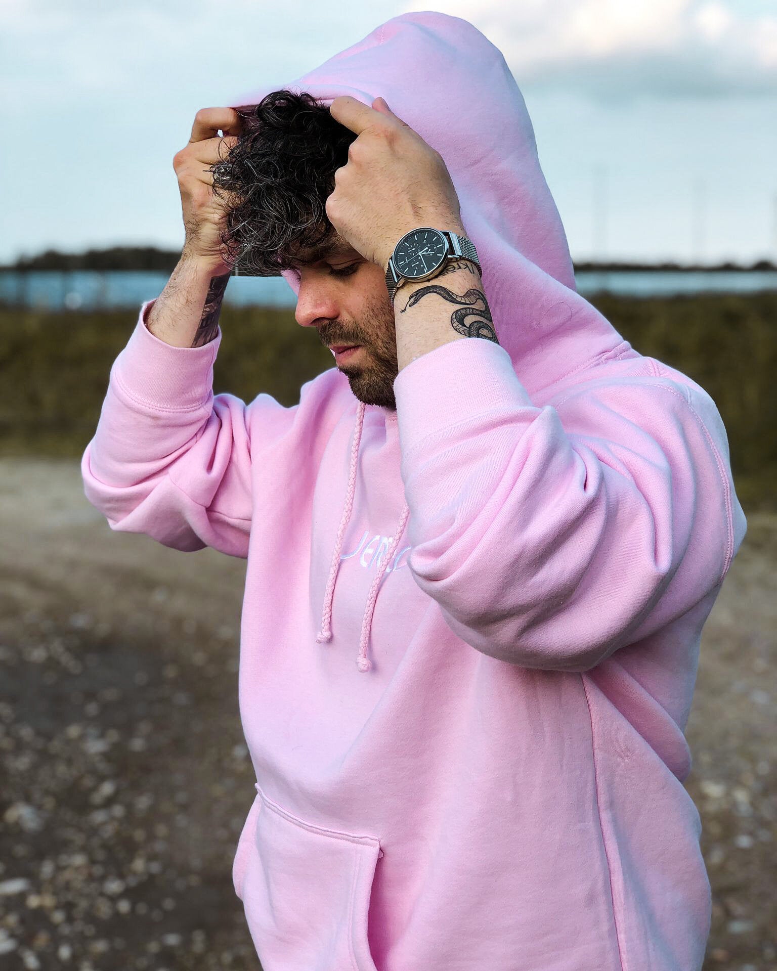 Pink hoodie online merch